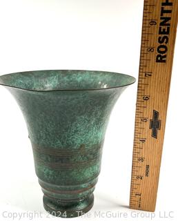 1920s Art Deco Verdigris Bronze Carl Sorensen, Signed Vase.  6 x 7"