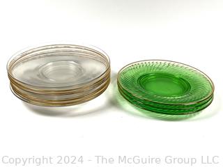 Group of Glass Luncheon Plates in Green and Clear