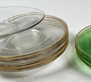 Group of Glass Luncheon Plates in Green and Clear