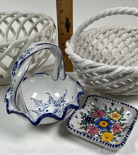 Italian Painted Ceramics Including Decorative Baskets 