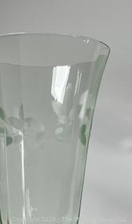 Nine (9) Etched Crystal Clear and Green Glass Goblets