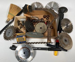 Hand Tools Including Circular Saw Blades, Zefal Bike Pumps, Hand Scythe, Air Pump, Drill Bits, Blow Torch Tips, Grinding Wheels, etc 