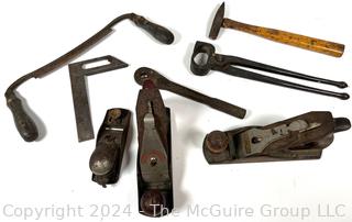 Hand Tools Including Miller Falls Plane, Spokeshave, Wrench, Tack Hammer & Pliers