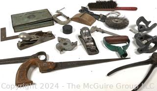 Hand Tools Including Keyhole Saw, Wood Planes, Pliers, Tap n Die Tools, & etc