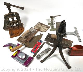 Hand Tools Including Trowels, Sanders, Bench Pipe Vise, Cast Iron Base, etc