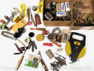 Hand Tools Including Stanley 100ft Tape, Solder, Nails, Hinges and more