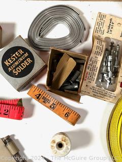 Hand Tools Including Stanley 100ft Tape, Solder, Nails, Hinges and more