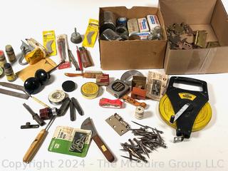 Hand Tools Including Stanley 100ft Tape, Solder, Nails, Hinges and more