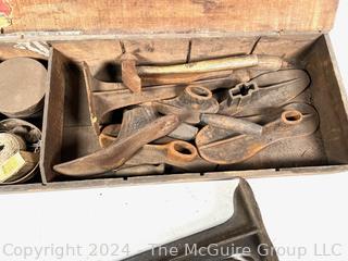 Antique Cobblers Box With Tools and Base