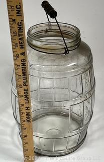 Vintage Store Counter Pickle Barrel Glass Jar with Wire Handle. 15" Tall