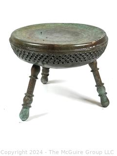 Middle Eastern Brass Three Legged Foot Stool. 11.5 x 13"