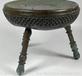 Middle Eastern Brass Three Legged Foot Stool. 11.5 x 13"