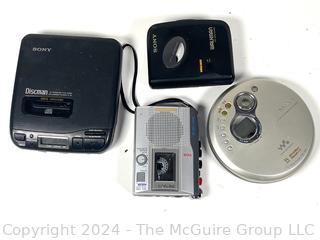 Four (4) Portable Electronics Including Sony WM-EX102 Walkman, Sony Discman D-34 Portable CD Player, Sony Walkman D-FJ401 Portable CD And AM FM Radio, Sony M-530 Micro Cassette Recorder