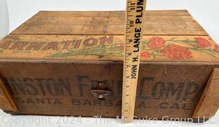 Vintage Wooden Stenciled Box with Front Hinged Door. Measures 20w x 13.5d x 7h"