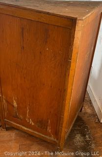 Primitive Pine Two Door Corner Cabinet. Measures 31.5w x 22d x 42.5h"