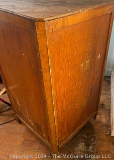 Primitive Pine Two Door Corner Cabinet. Measures 31.5w x 22d x 42.5h"