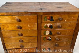 12 Drawer Wooden Parts Cabinet. Measures 27w x 15d x 18h"