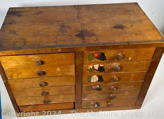 12 Drawer Wooden Parts Cabinet. Measures 27w x 15d x 18h"