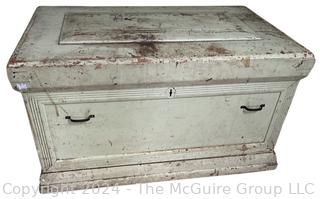 Large Wooden Tool Box with Original Paint and Inner Shelf. 36w x 22d x 21h"