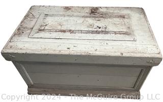 Large Wooden Tool Box with Original Paint and Inner Shelf. 36w x 22d x 21h"