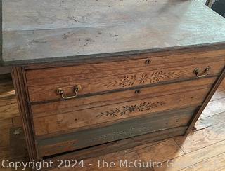 Three Drawer Dresser with Verdigris Finish. Measures 43w x 19d x 31h"