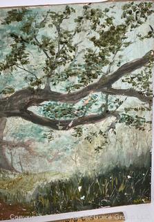 Stretcher Framed Oil on Canvas of Tree Signed by Artist Mildred Kemp.  24 x 40"