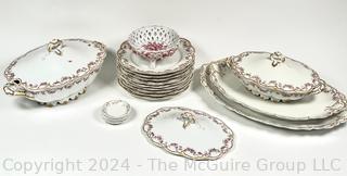 Haviland Limoges Double Gold Trim Dinner Set in Rose Swags Pattern made for E.B.Taylor, Richmond Virginia 