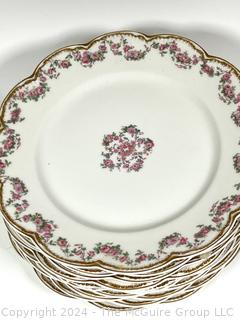 Haviland Limoges Double Gold Trim Dinner Set in Rose Swags Pattern made for E.B.Taylor, Richmond Virginia 