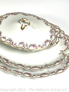 Haviland Limoges Double Gold Trim Dinner Set in Rose Swags Pattern made for E.B.Taylor, Richmond Virginia 