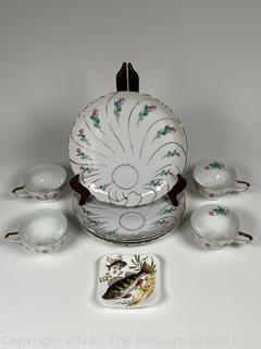 Set of Four (4) Giftcraft Japanese Porcelain Tea Cup & Luncheon Plate and Royal Adderley Fish Dish