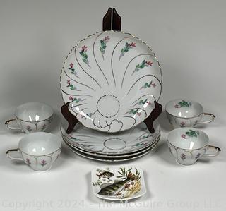 Set of Four (4) Giftcraft Japanese Porcelain Tea Cup & Luncheon Plate and Royal Adderley Fish Dish