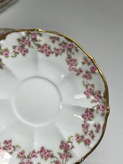 Mixed Set of Porcelain China Including Haviland Limoges in Rose Swags Pattern made for E.B.Taylor