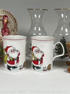 Group of Christmas Decor Including Glassware & Tumblers