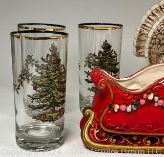 Group of Christmas Decor Including Glassware & Tumblers