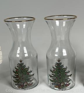 Group of Christmas Decor Including Glassware & Tumblers