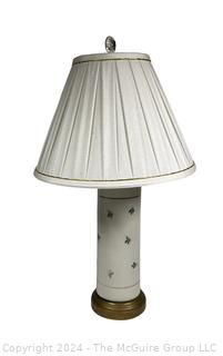 Porcelain Painted Column Table Lamp with Shade. 28" Tall