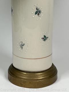 Porcelain Painted Column Table Lamp with Shade. 28" Tall