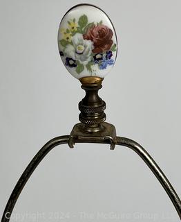 Porcelain Painted Column Table Lamp with Shade. 28" Tall