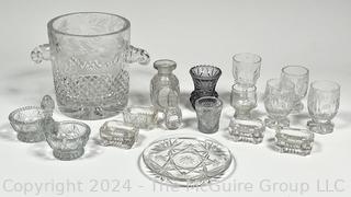 Clear Cut Crystal Ice Bucket, Salt Cellars and Serving Pieces