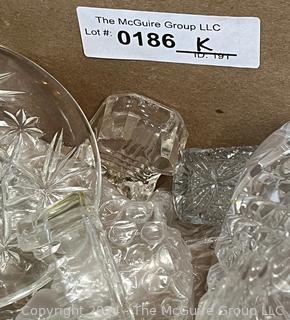 Clear Cut Crystal Ice Bucket, Salt Cellars and Serving Pieces