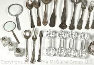 Silver Plate Flatware, Napkin Rings, Candle Holders, Crystal Knife Rest, Etc. Some items found while building Alexandria Square in the 1960's