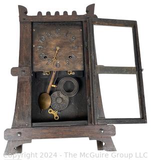 Oak Mission Style Arts & Crafts Mantel Clock with Key. Measures 13w x 4d x 19h"