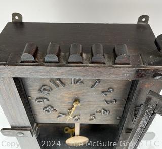 Oak Mission Style Arts & Crafts Mantel Clock with Key. Measures 13w x 4d x 19h"