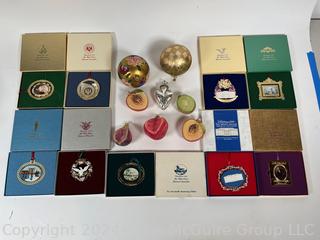 Collection of White House Christmas Ornaments and Blown Glass Fruit Ornaments