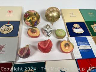 Collection of White House Christmas Ornaments and Blown Glass Fruit Ornaments