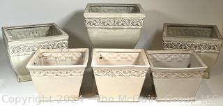 Six (6) White Glazed Ceramic Planters.  8" x 10"