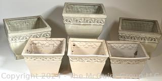 Six (6) White Glazed Ceramic Planters.  8" x 10"