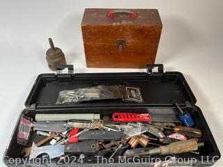 Assorted Hand Tools and Corded Craftsman Sander in Original Wooden Box