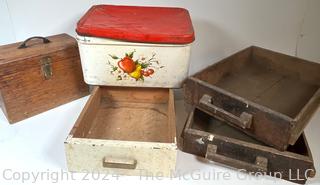 Bread Box, Primitive Tool Box and Wood Drawers