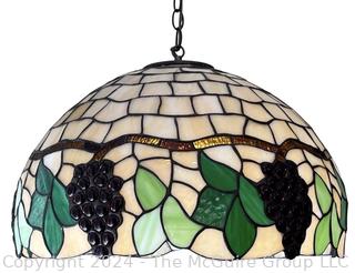 Grapevine Leaded Glass Tiffany Style Hanging Pendant Lamp. 19" diameter